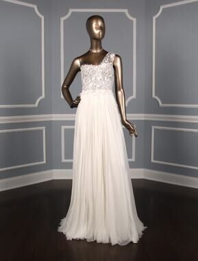 MIRA ZWILLINGER Crystal Silk White Beaded One Shoulder Aline Wedding Dress $8.6K